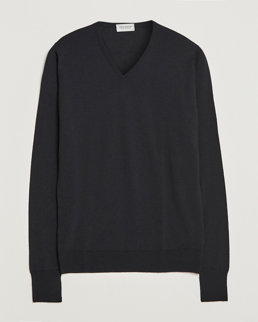 John Smedley Bobby Extra Fine Merino V-Neck Pullover Black – Nero