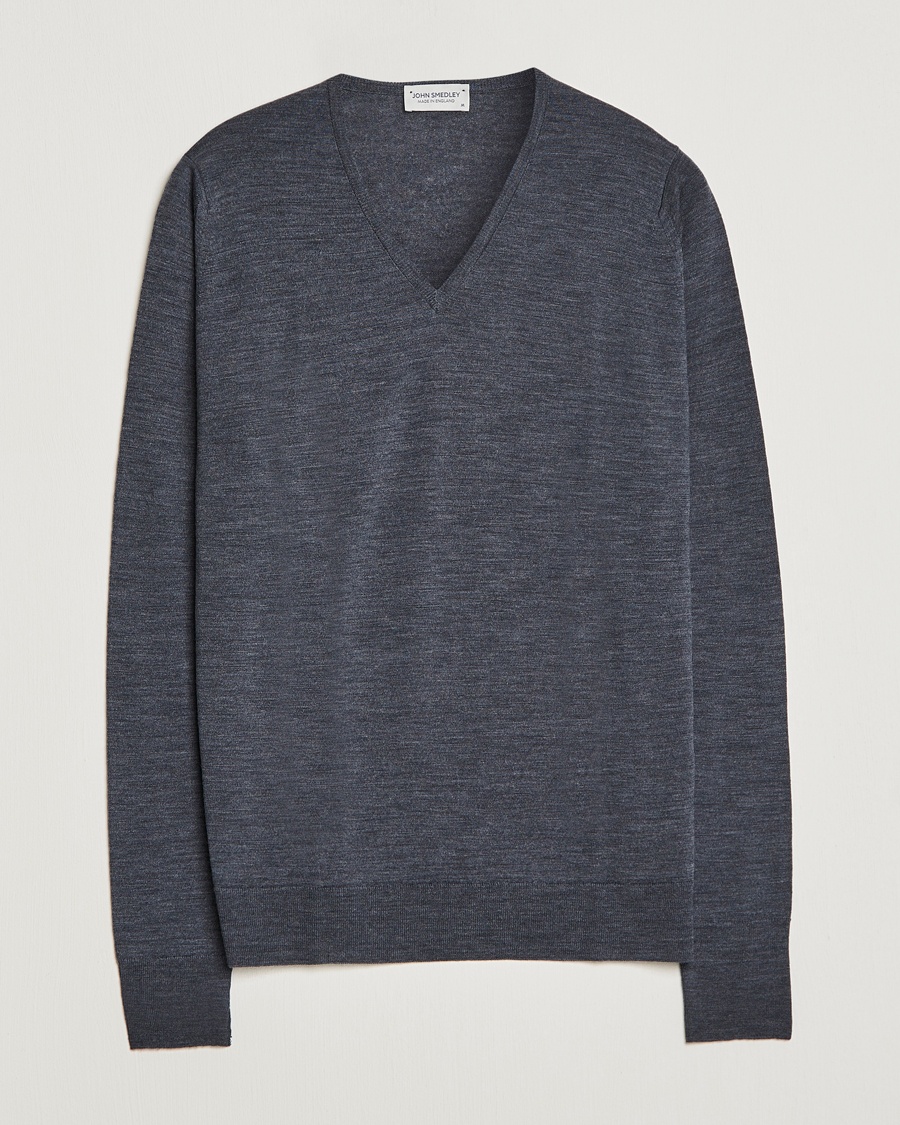 John Smedley Bobby Extra Fine Merino V-Neck Pullover Charcoal – Grigio