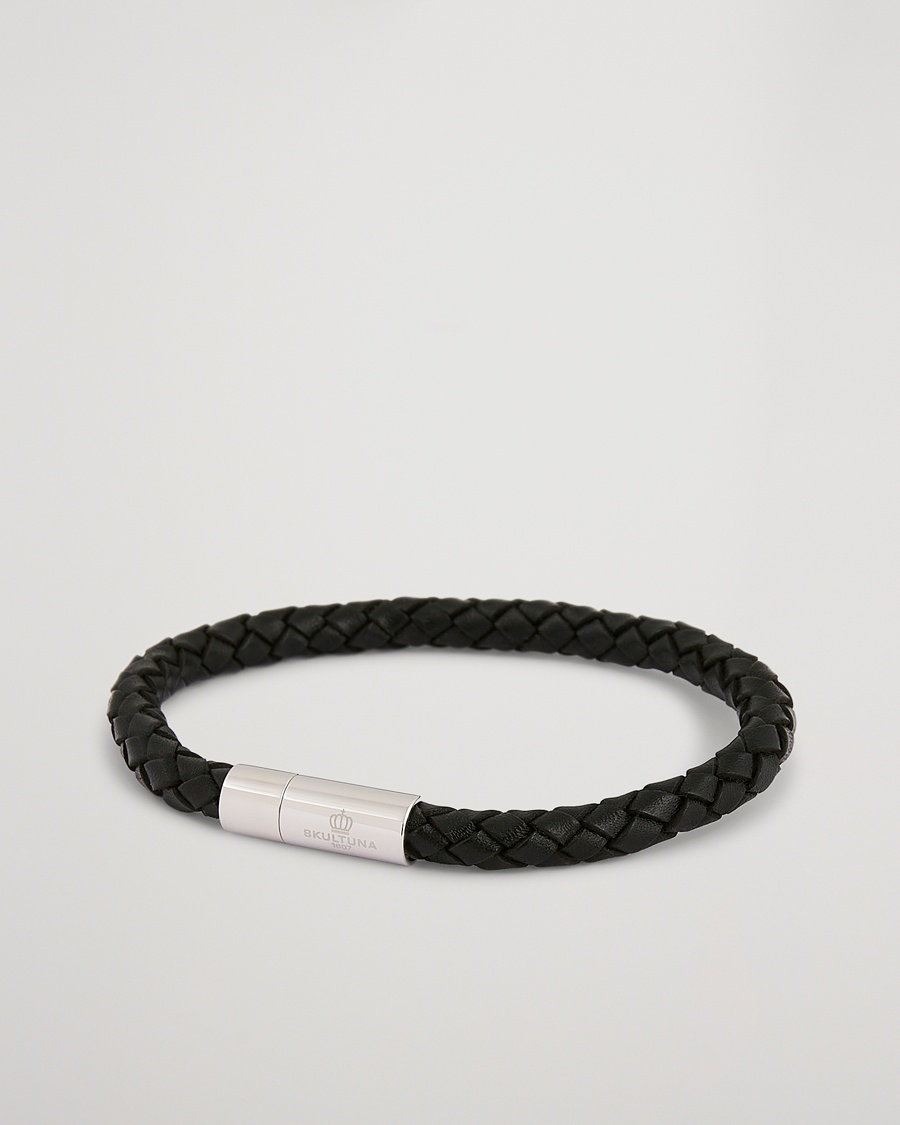 Skultuna One Row Leather Bracelet Black Steel – Nero