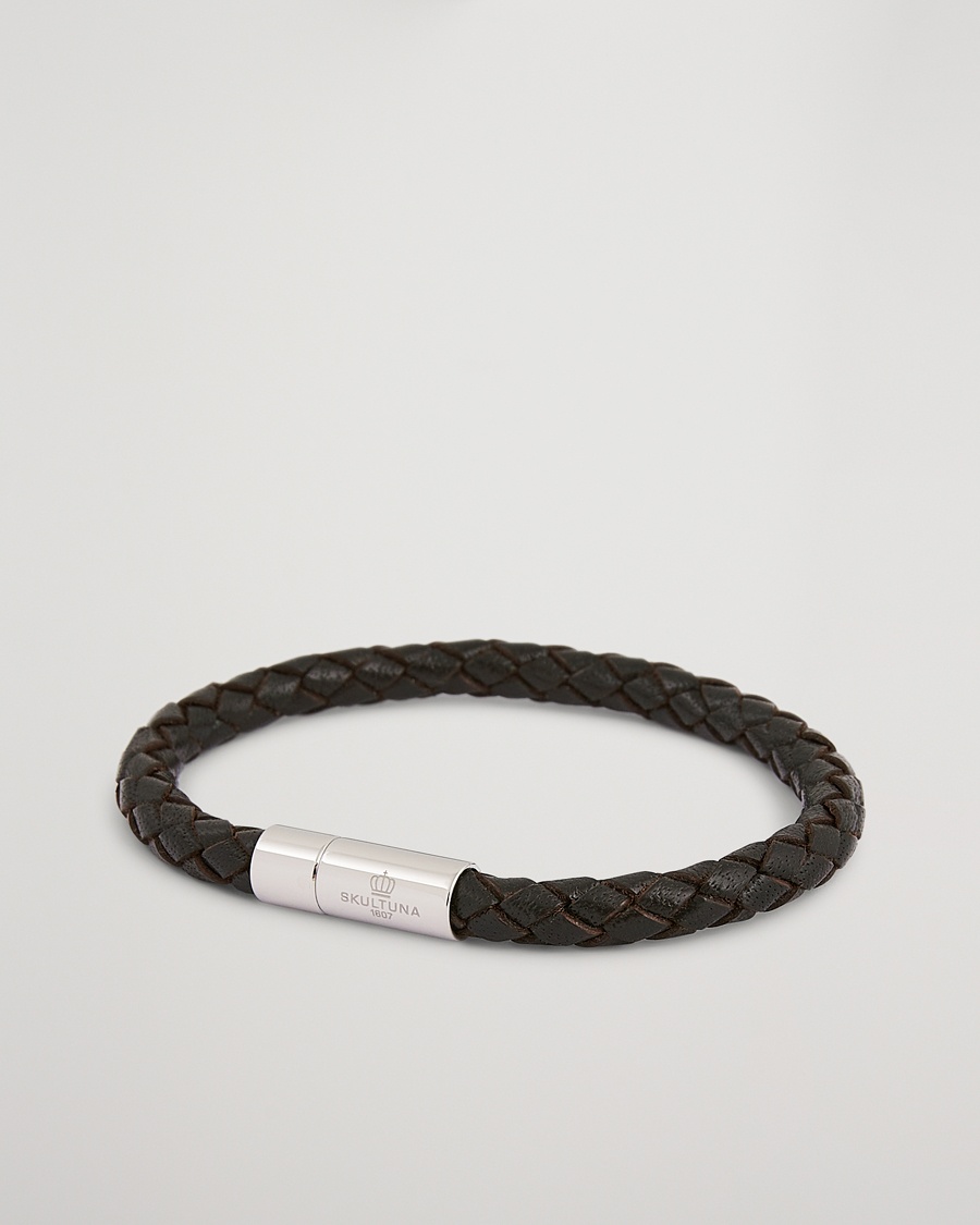 Skultuna One Row Leather Bracelet Dark Brown Steel – Marrone