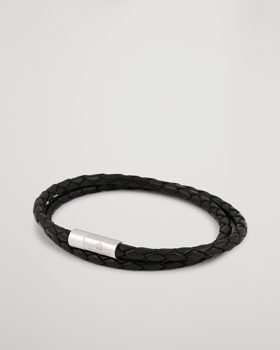 Skultuna Two Row Leather Bracelet Black Steel – Nero