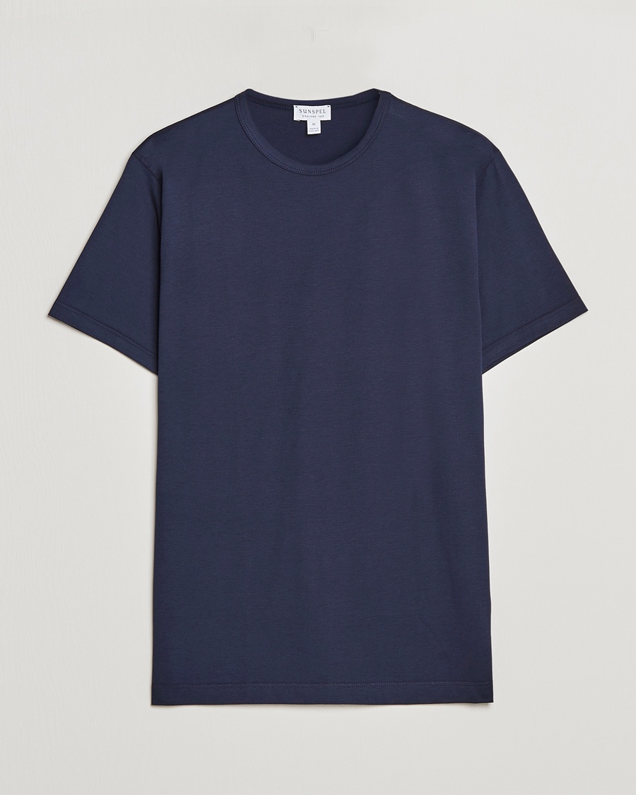 Sunspel Crew Neck Q82 Cotton T-Shirt Navy – Blu