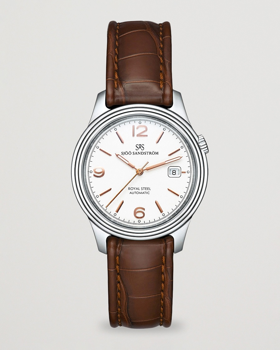 Sjöö Sandström Royal Steel Classic 41mm Ivory and Brown Alligator – Marrone