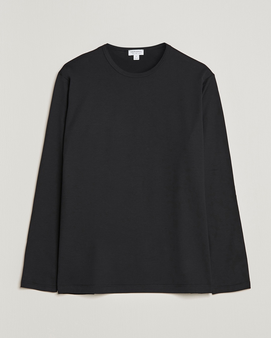 Sunspel Long Sleeve Crew Neck Cotton Tee Black – Nero