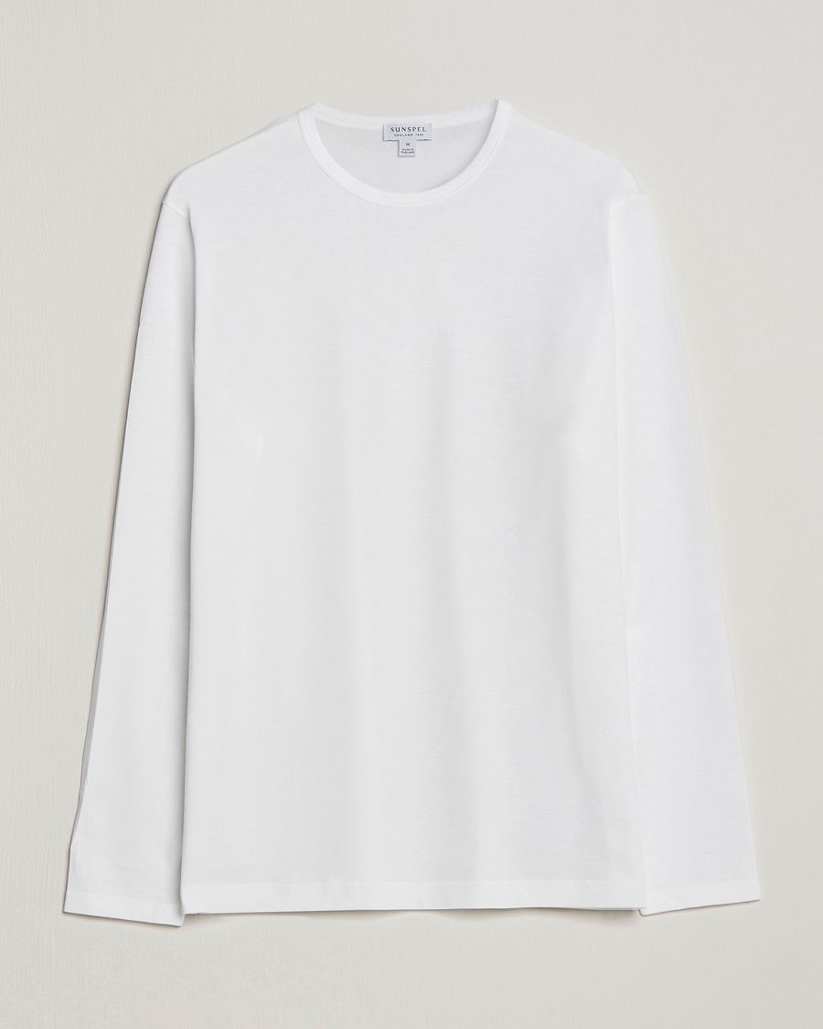 Sunspel Long Sleeve Crew Neck Cotton Tee White – Bianco
