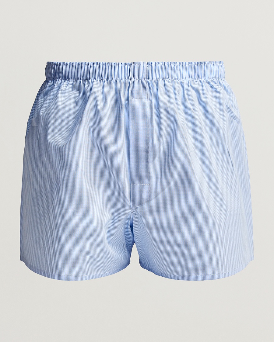 Sunspel Classic Woven Cotton Boxer Shorts Light Blue Gingham – Blu
