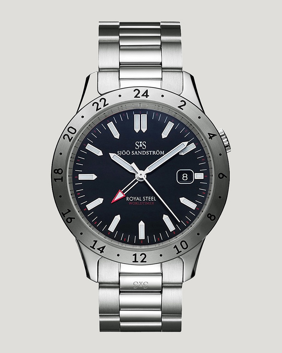 Sjöö Sandström Royal Steel Worldtimer 41mm Black with Steel – Argento