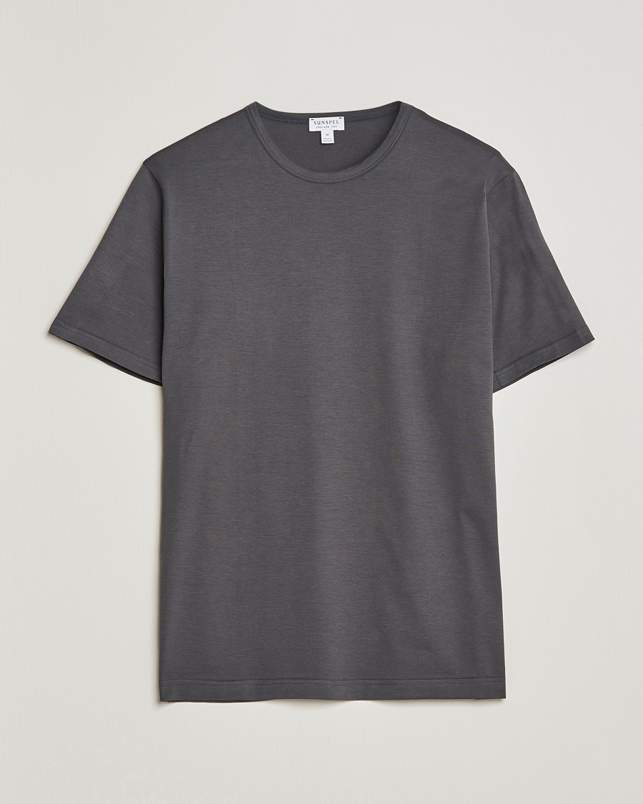 Sunspel Crew Neck Q82 Cotton T-Shirt Charcoal – Grigio