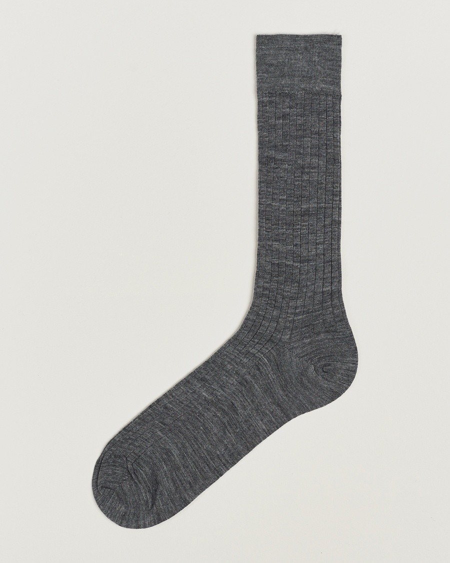 Bresciani Wool/Nylon Ribbed Short Socks Medium Grey – Grigio