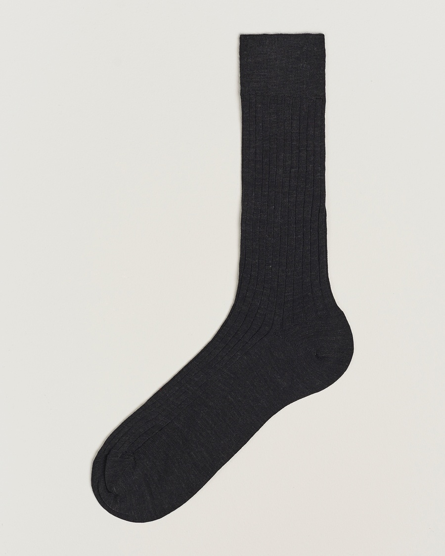 Bresciani Wool/Nylon Ribbed Short Socks Anthracite – Grigio