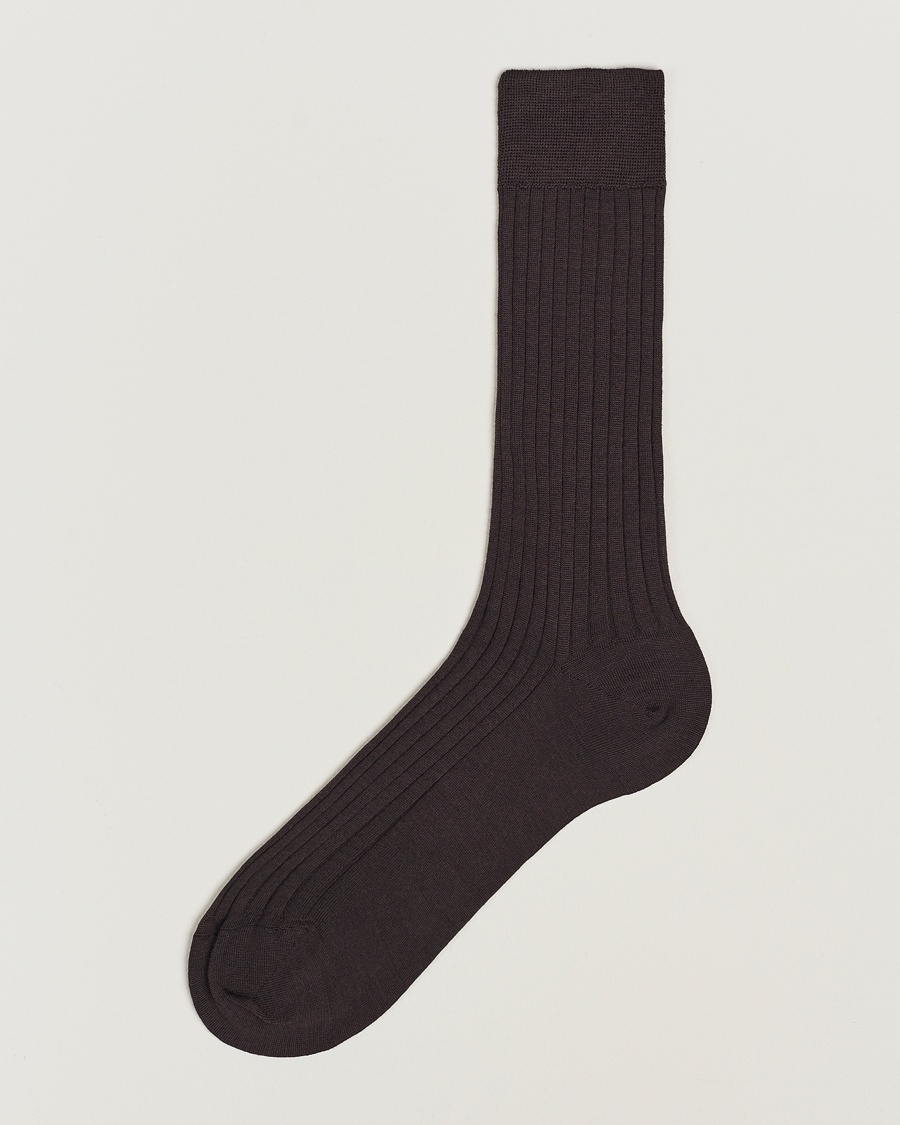 Bresciani Wool/Nylon Ribbed Short Socks Brown – Marrone