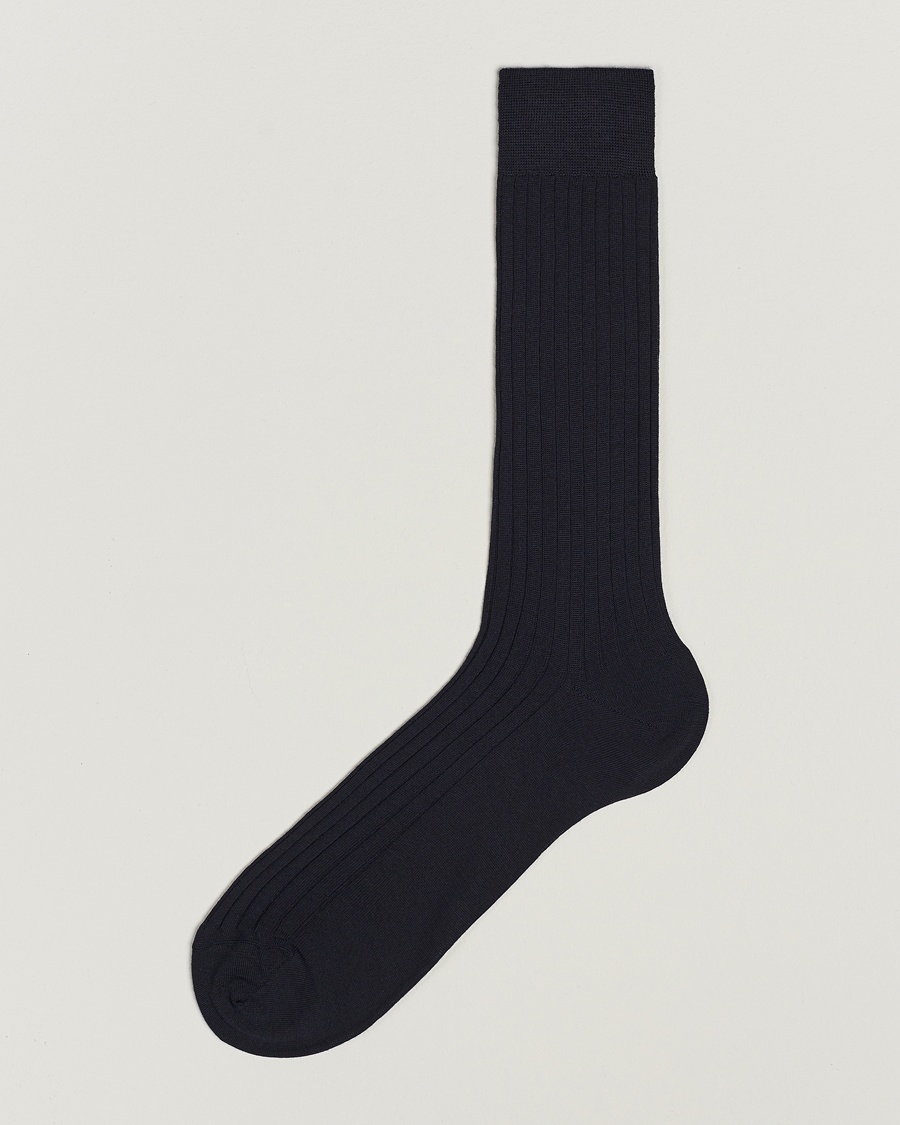 Bresciani Wool/Nylon Ribbed Short Socks Navy – Blu