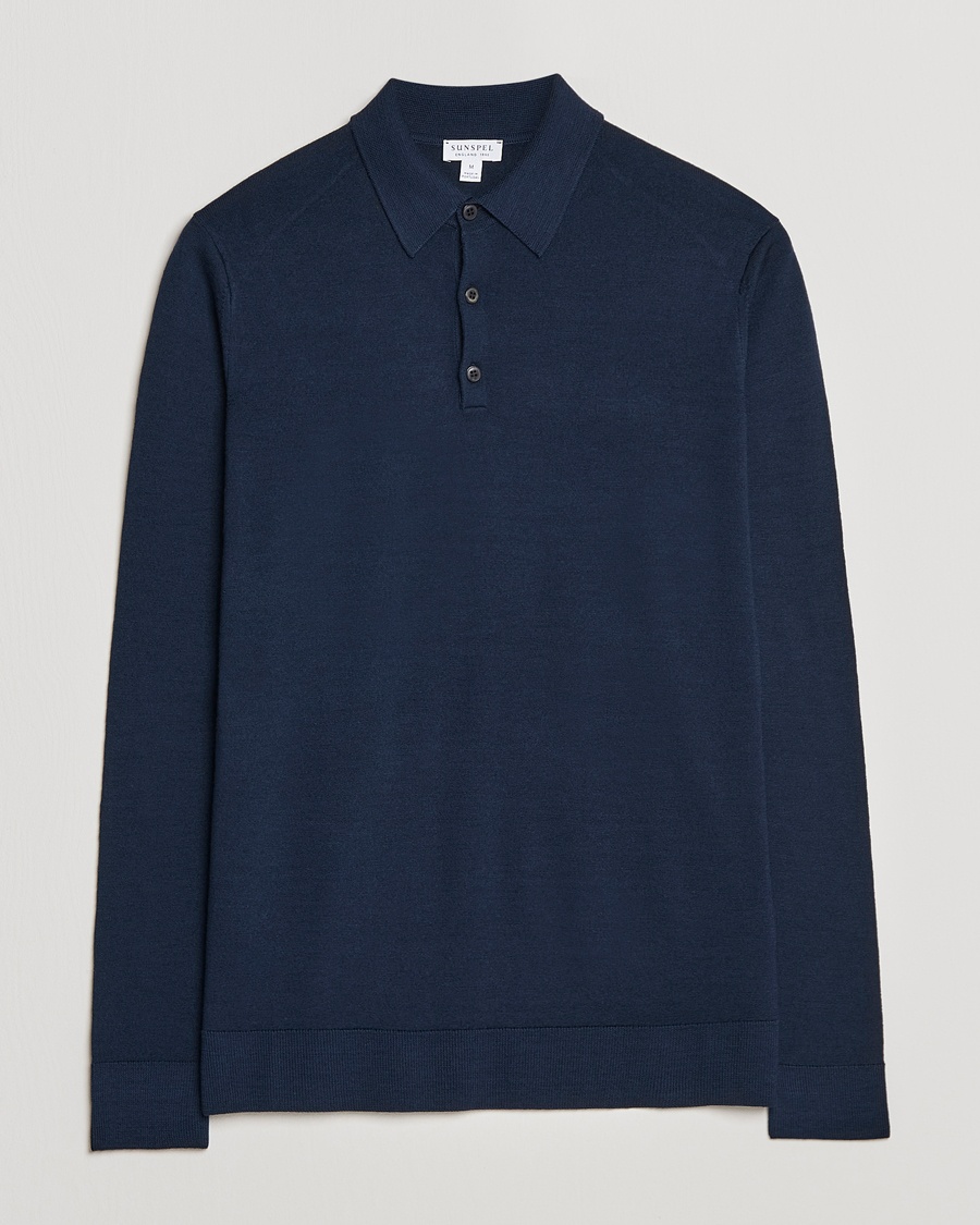Sunspel Long Sleeve Polo Navy – Blu