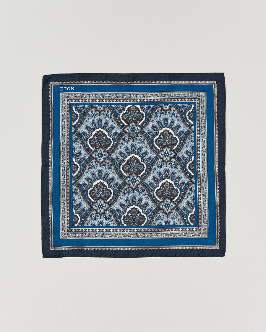 Eton Silk Paisley Print Pocket Square Blue – Blu