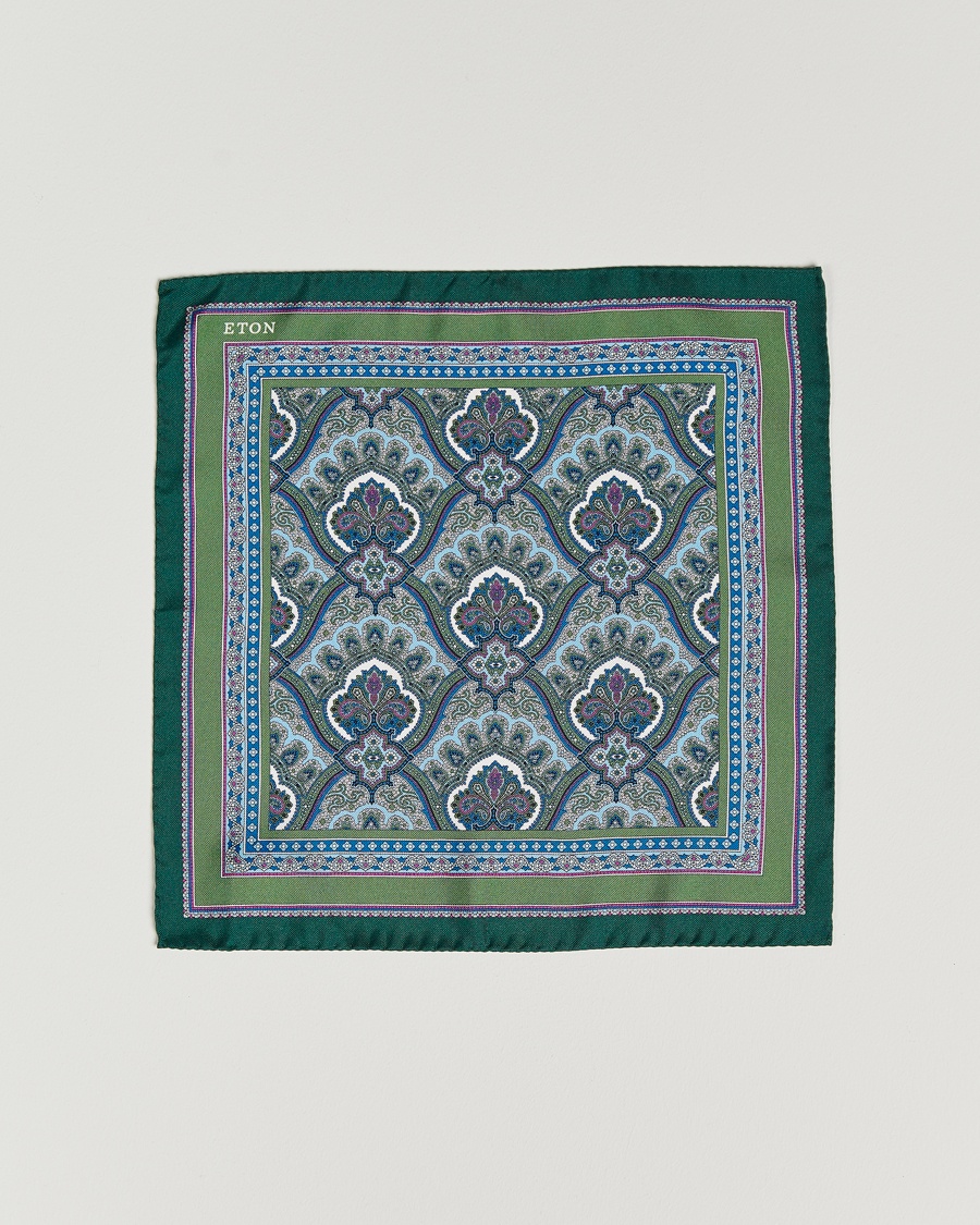 Eton Silk Paisley Print Pocket Square Green – Verde
