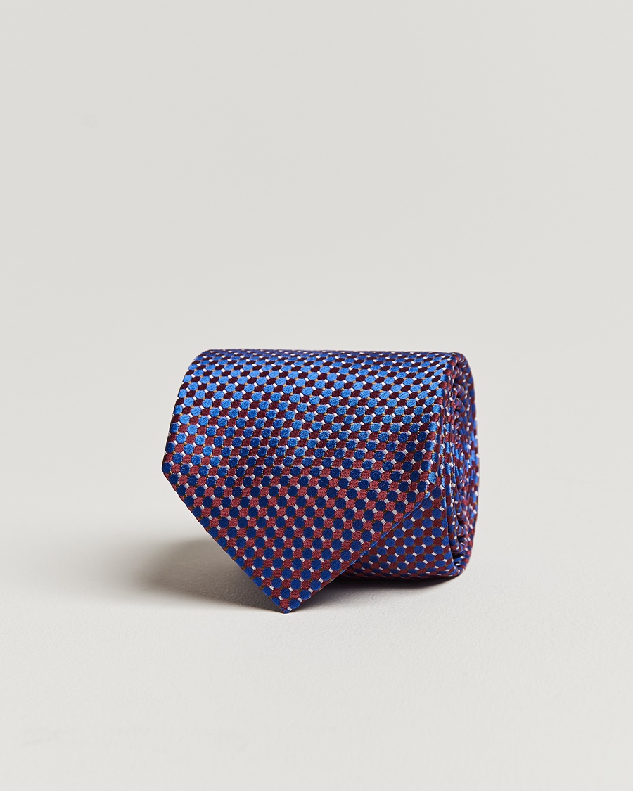 Eton Silk Geometric Weave Tie Blue/Red – Blu