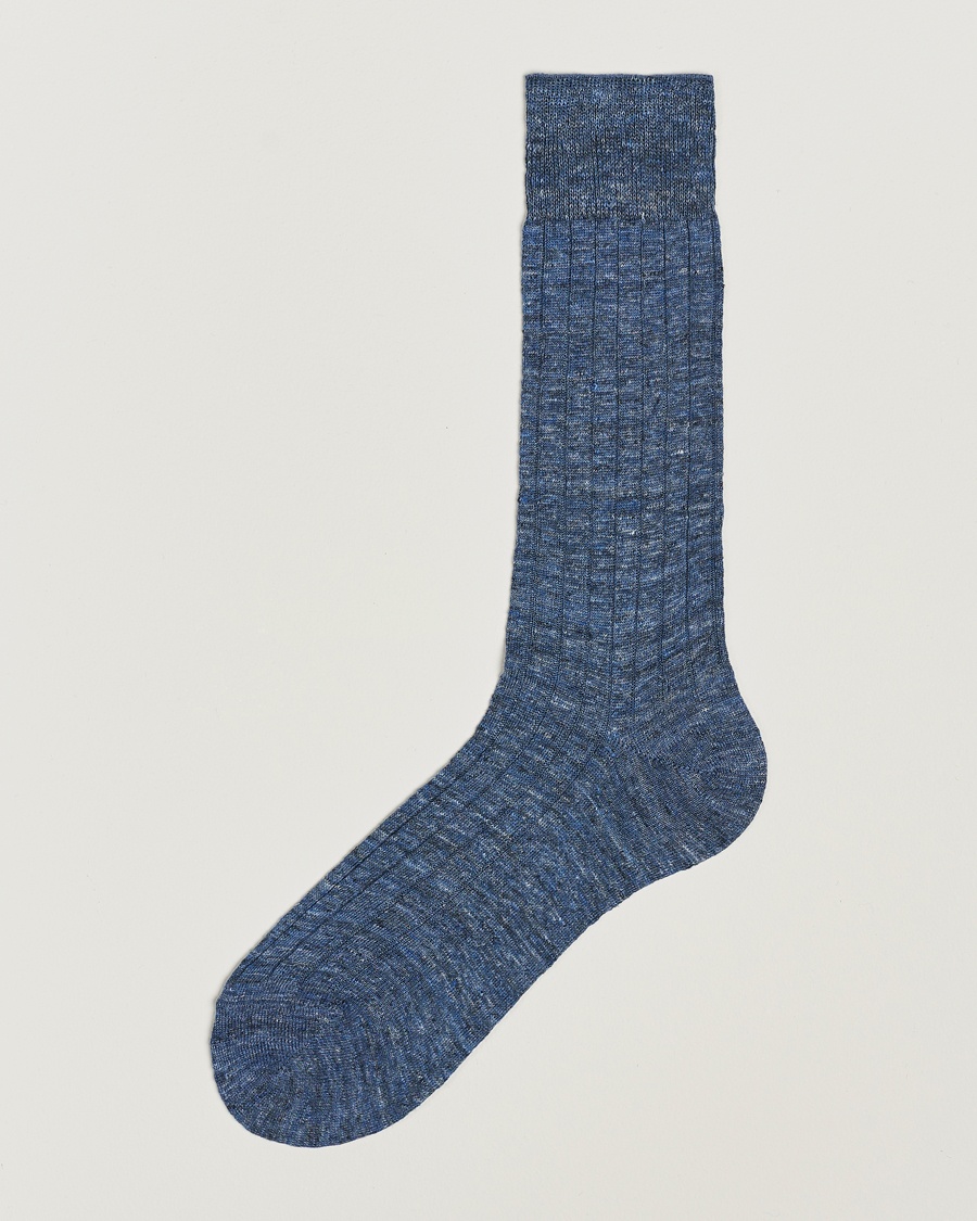 Bresciani Linen Ribbed Short Socks Blue Melange – Blu