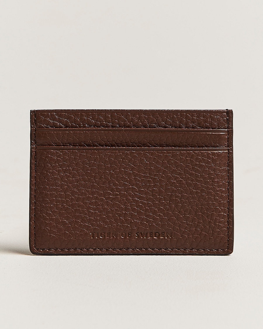 Tiger of Sweden Wake Grained Leather Cardholder Brown – Marrone