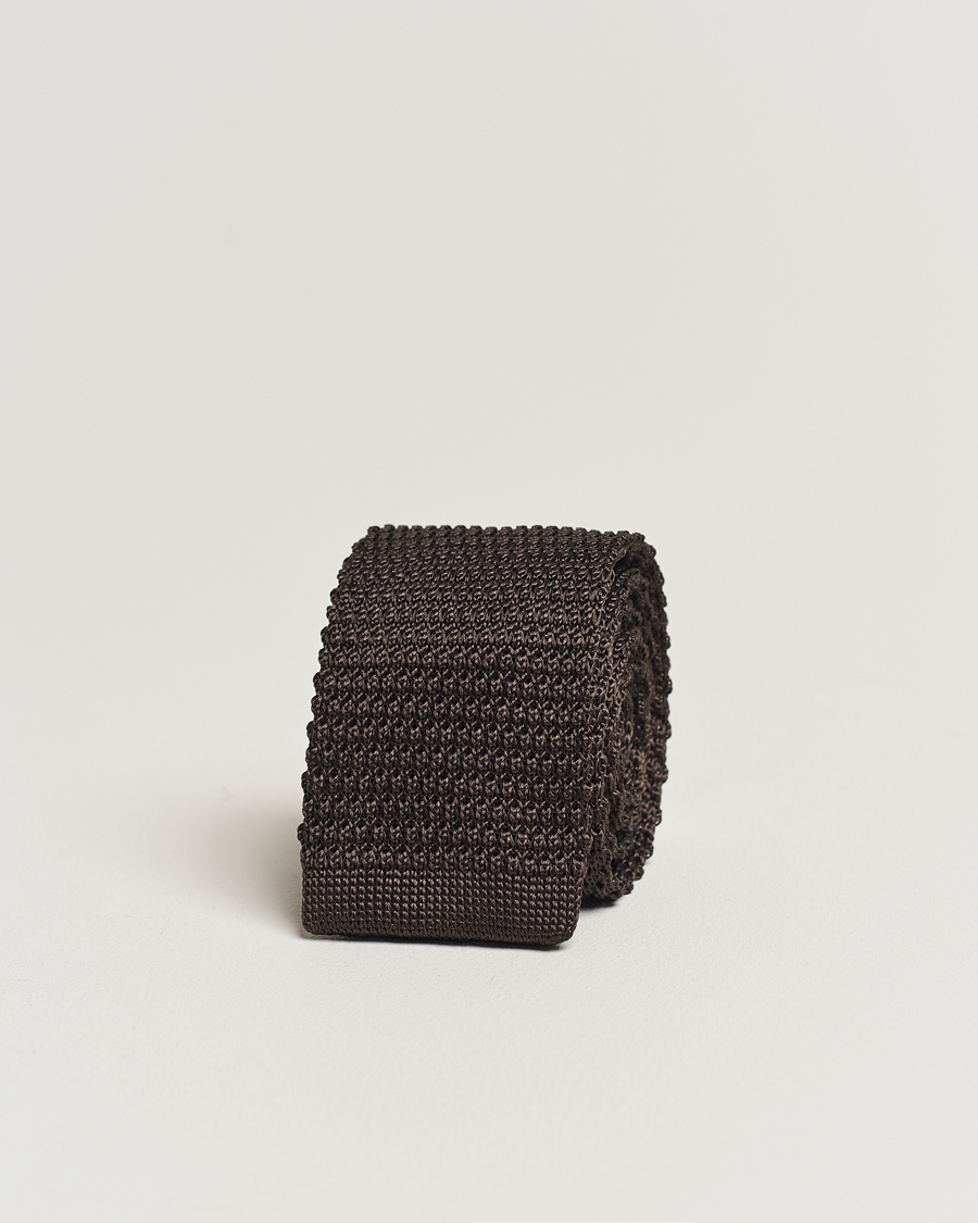 Amanda Christensen Knitted Silk Tie 6 cm Brown – Marrone
