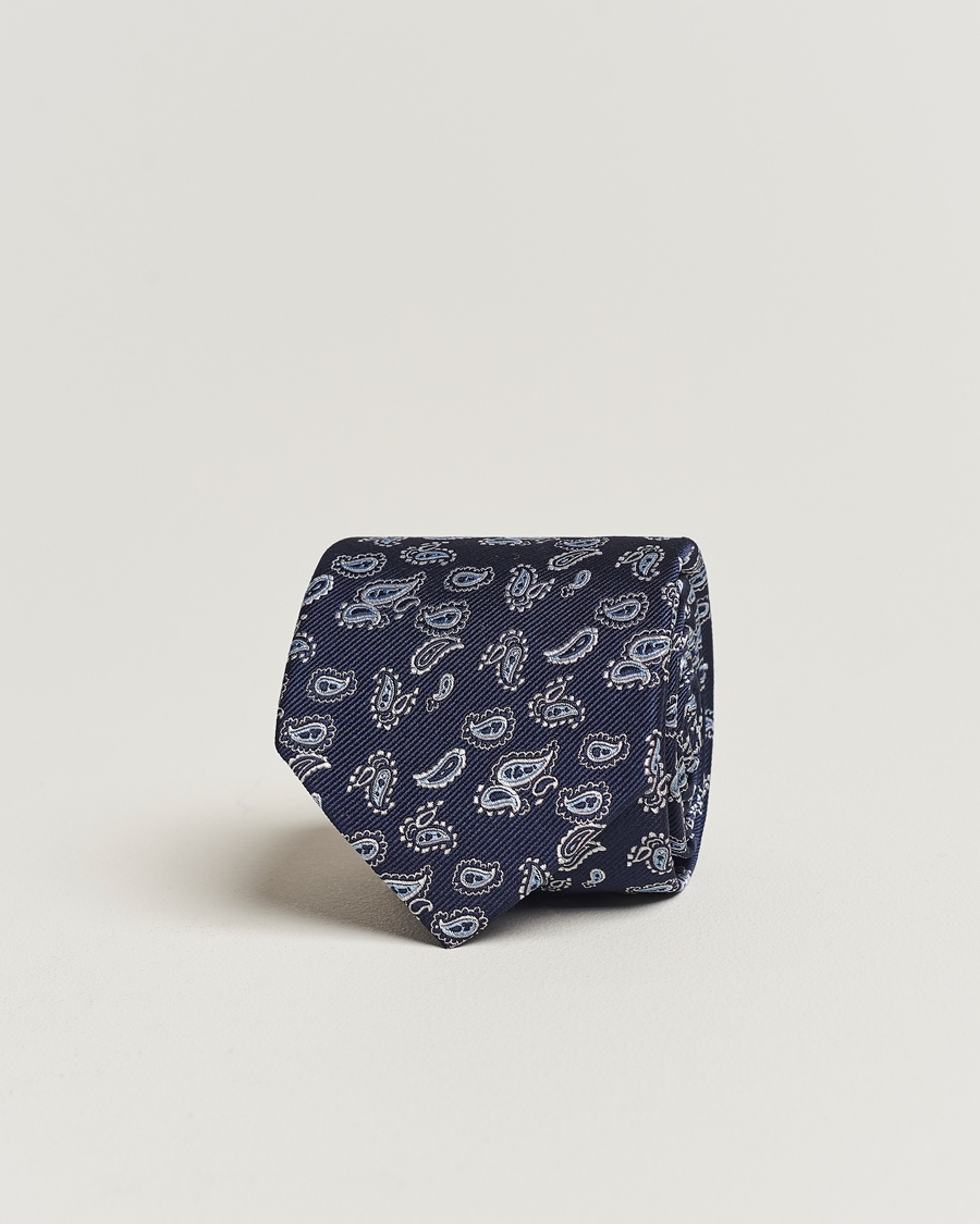 Amanda Christensen Paisley Woven Silk Tie 8 cm Navy – Blu