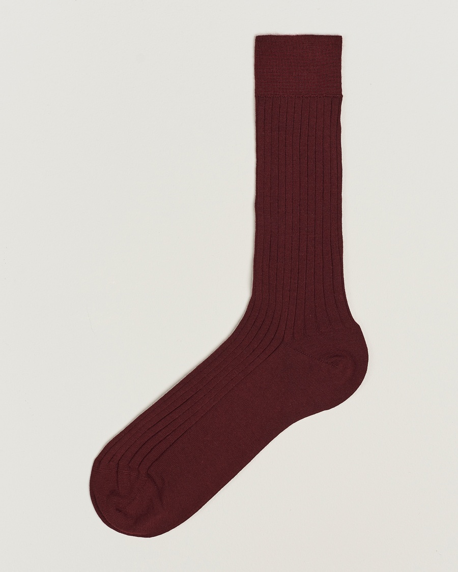 Bresciani Wool/Nylon Ribbed Short Socks Burgundy – Rosso