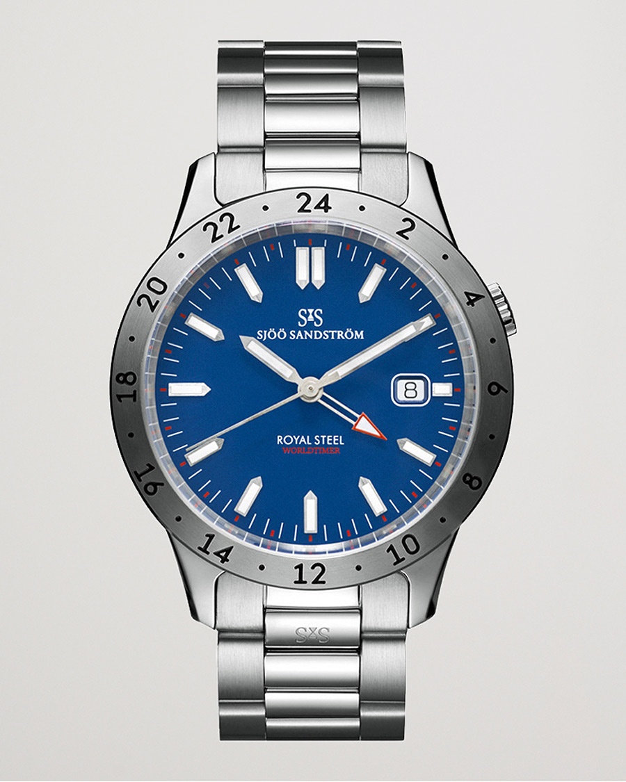 Sjöö Sandström Royal Steel Worldtimer 41mm Blue with Steel – Argento