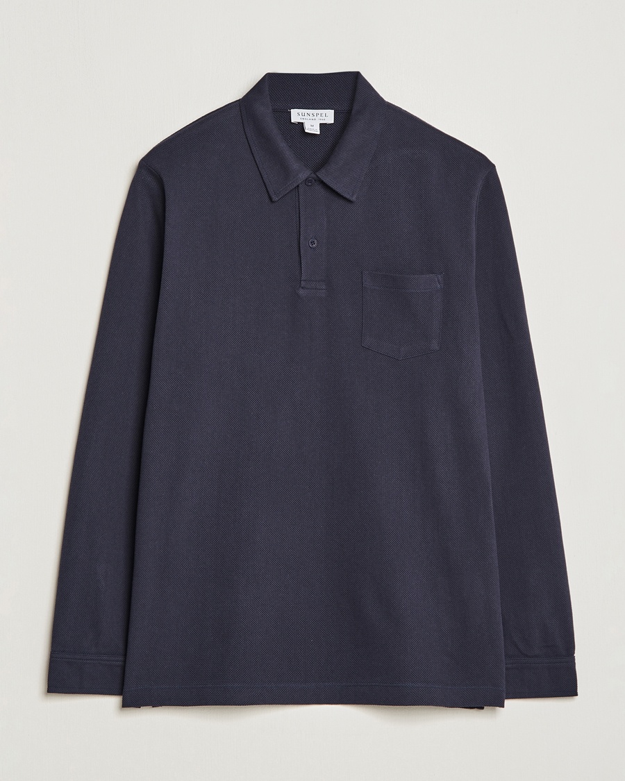 Sunspel Long Sleeve Riviera Polo Shirt Navy – Blu