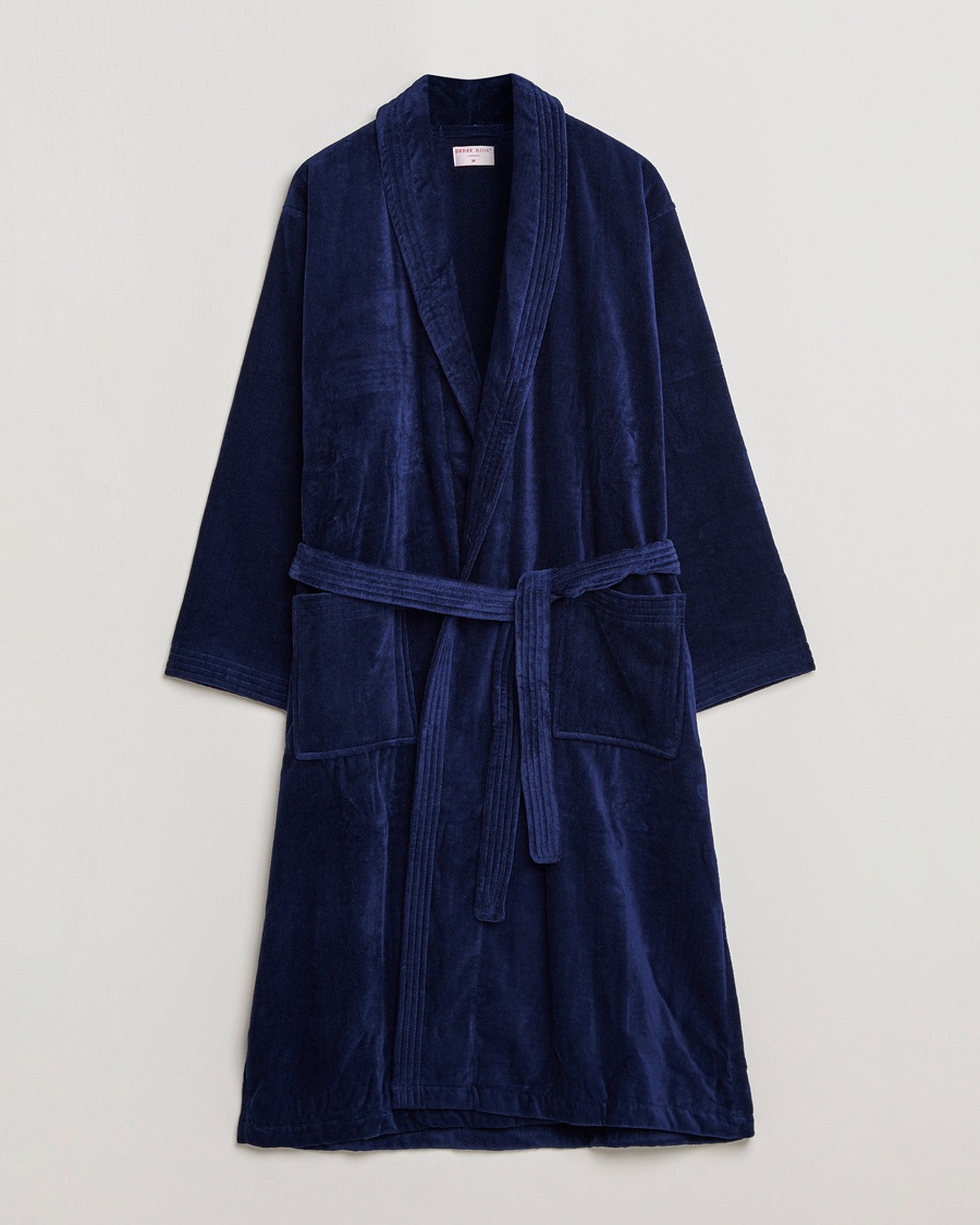 Derek Rose Cotton Velour Gown Navy – Blu
