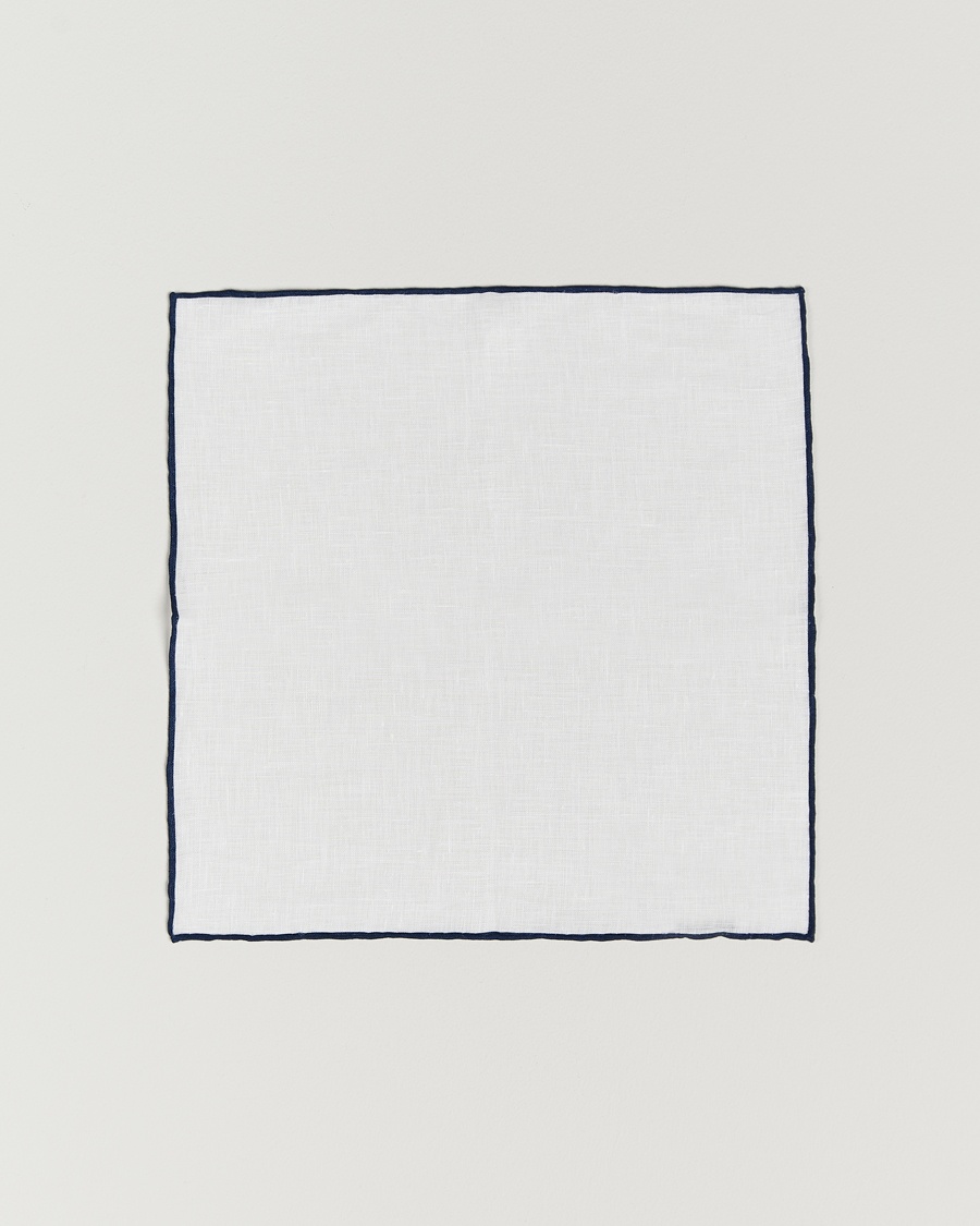 Amanda Christensen Linen Paspoal Pocket Square White/Navy – Bianco