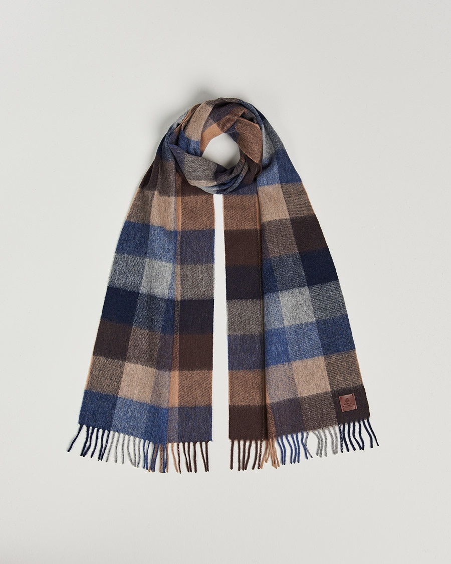 Amanda Christensen Merino Wool Block Check Scarf Navy/Brown – Blu