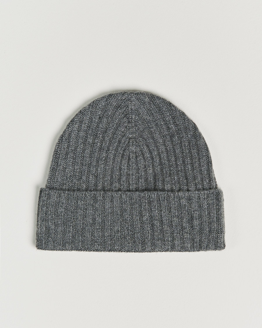 Amanda Christensen Rib Knitted Cashmere Cap Grey Melange – Grigio