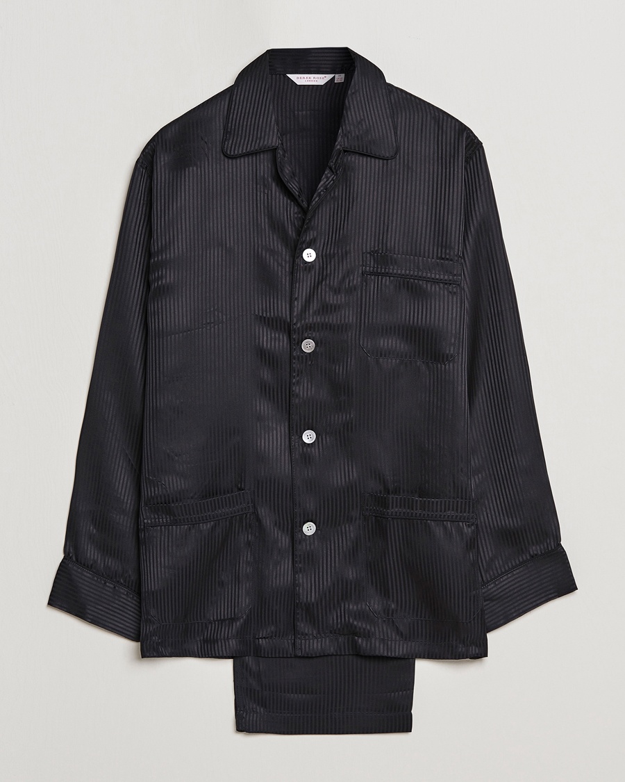 Derek Rose Striped Silk Pyjama Set Black – Nero