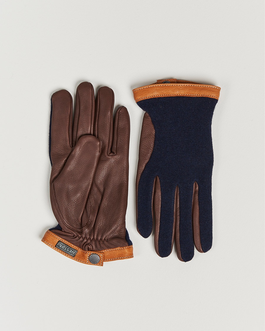 Hestra Deerskin Wool Tricot Glove Blue/Brown – Blu