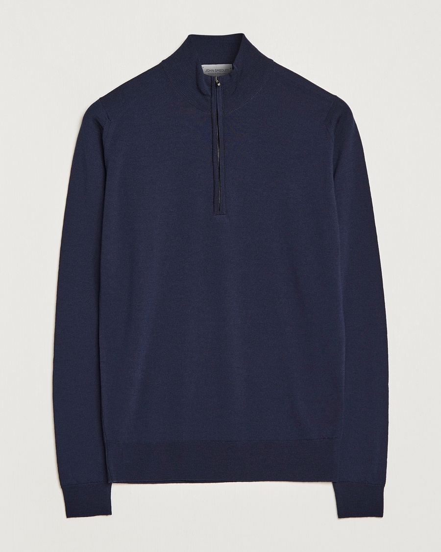 John Smedley Barrow Extra Fine Merino Half Zip Midnight – Blu