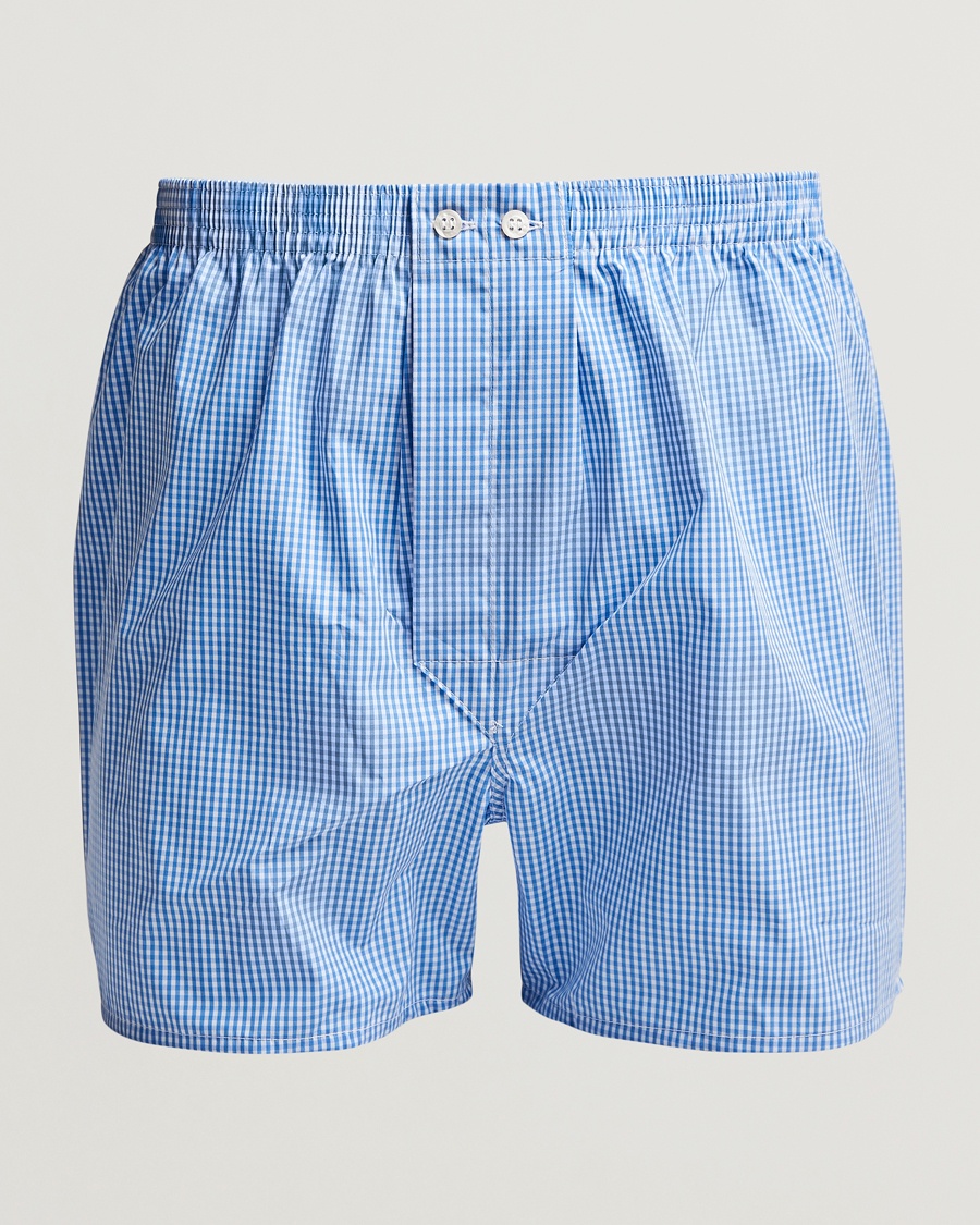 Derek Rose Classic Fit Cotton Boxer Shorts Blue Gingham – Blu