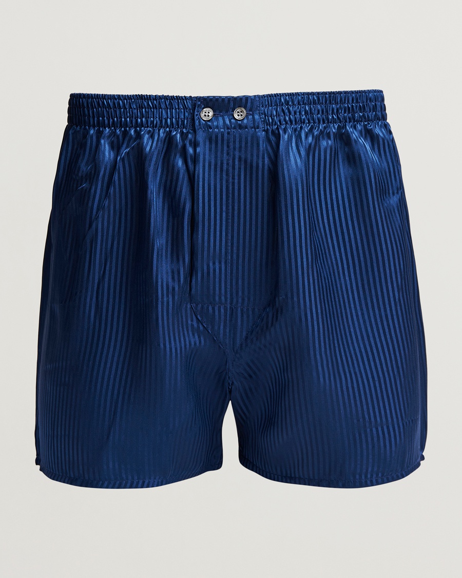 Derek Rose Classic Fit Silk Boxer Shorts Navy – Blu