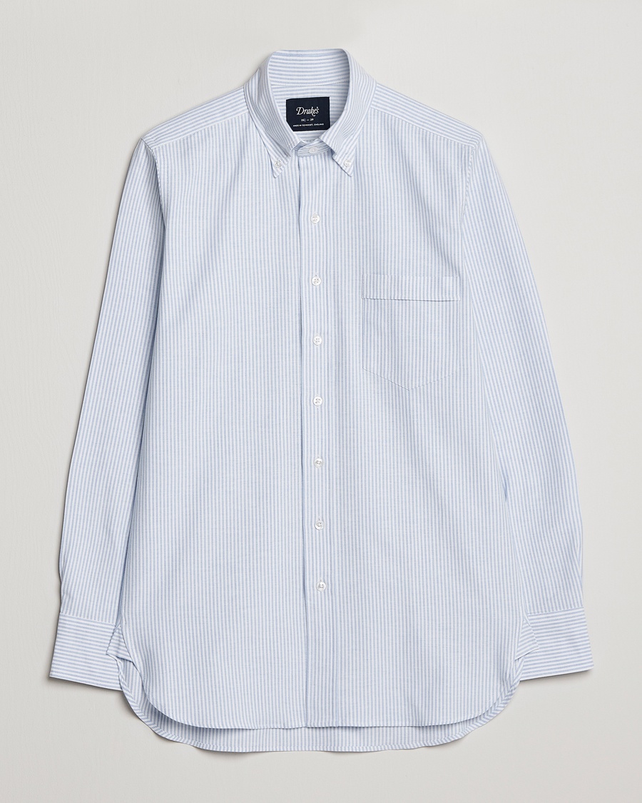 Drake's Striped Button Down Oxford Shirt Blue – Blu