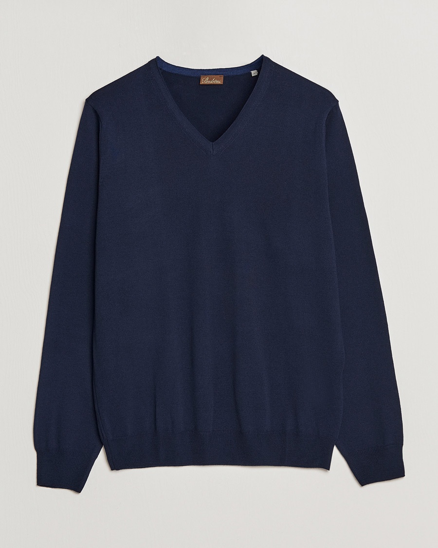 Stenströms Merino V-Neck Navy – Blu
