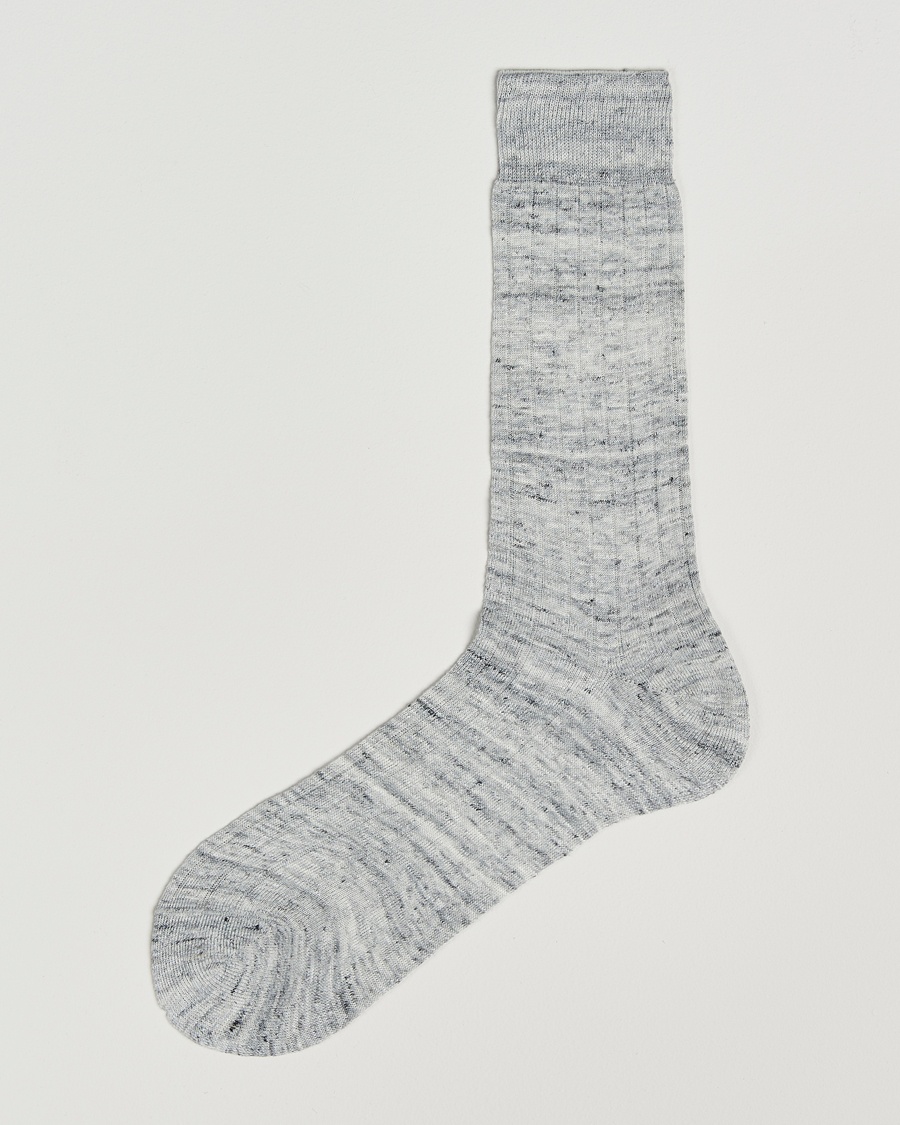 Bresciani Linen Ribbed Short Socks Off White – Grigio