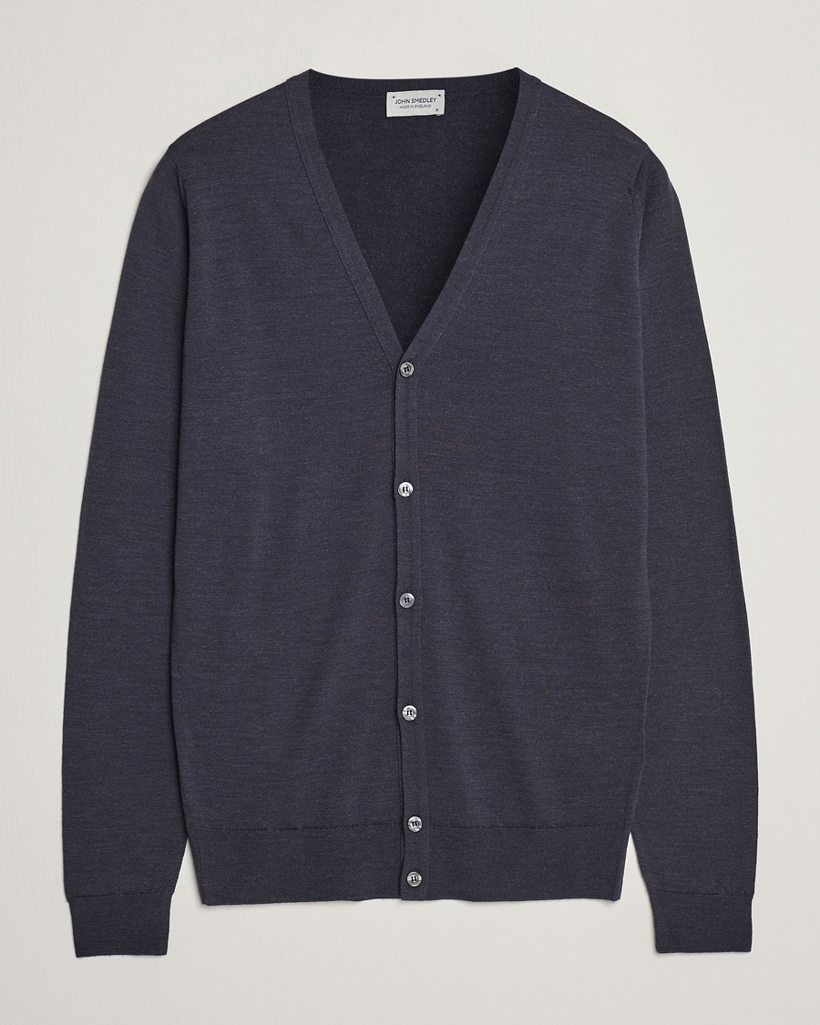 John Smedley Petworth Extra Fine Merino Cardigan Hepburn Smoke – Grigio
