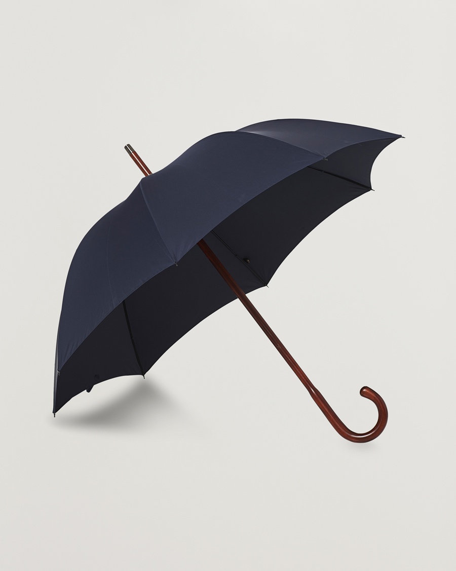 Fox Umbrellas Polished Cherrywood Solid Umbrella Navy – Blu