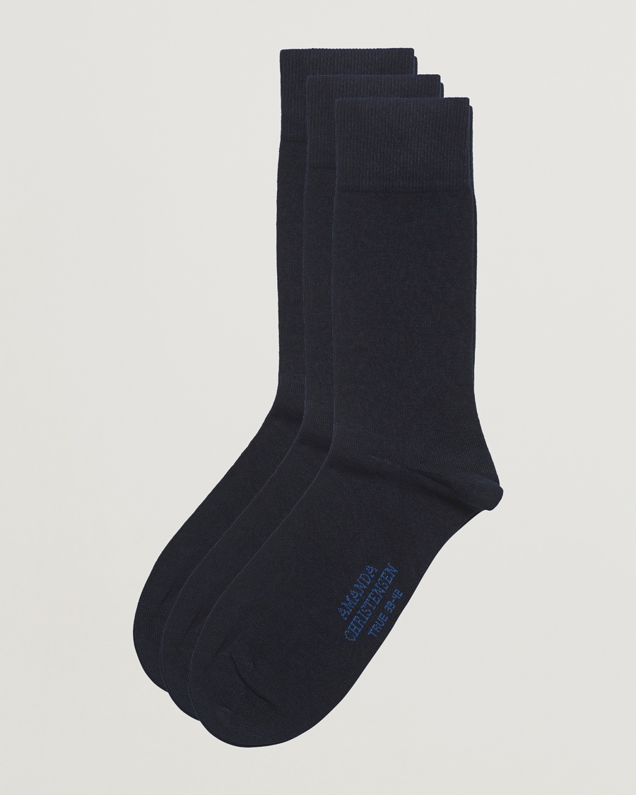 Amanda Christensen 3-Pack True Cotton Socks Dark Navy – Blu