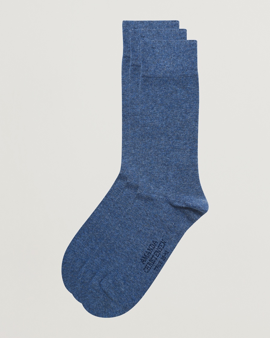 Amanda Christensen 3-Pack True Cotton Socks Denim Blue – Blu