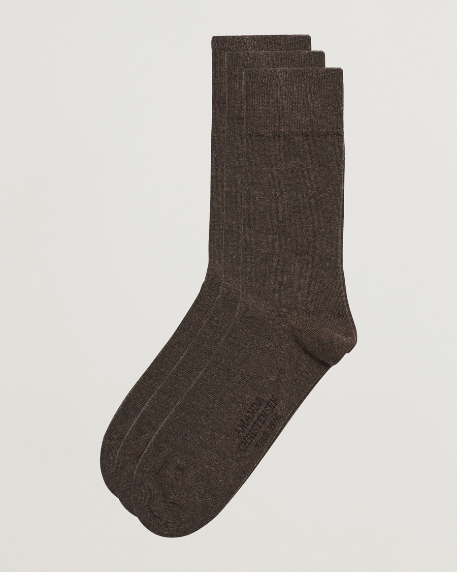 Amanda Christensen 3-Pack True Cotton Socks Brown Melange – Marrone