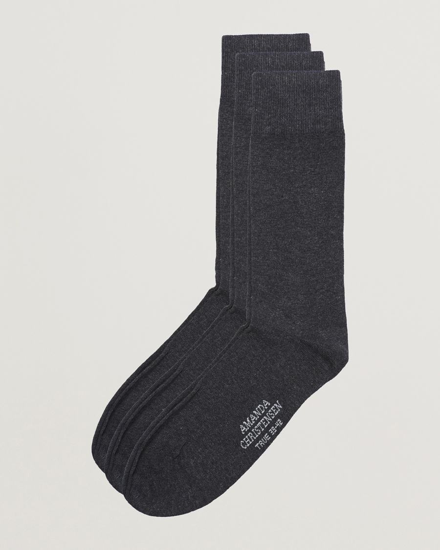 Amanda Christensen 3-Pack True Cotton Socks Antrachite Melange – Grigio