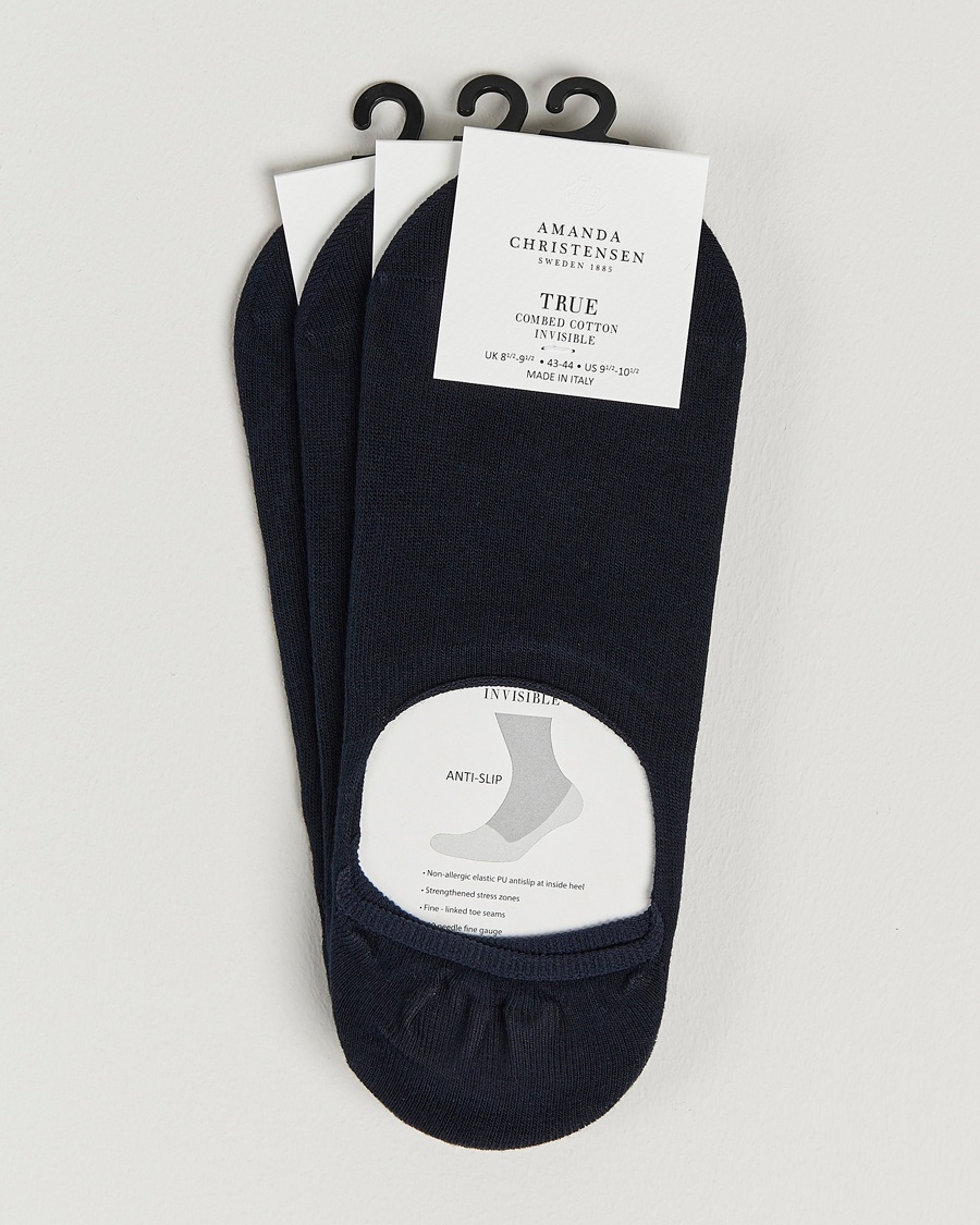 Amanda Christensen 3-Pack True Cotton Invisible Socks Dark Navy – Blu