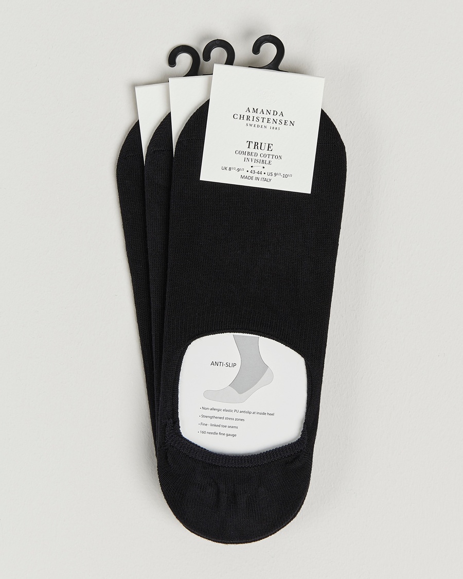 Amanda Christensen 3-Pack True Cotton Invisible Socks Black – Nero