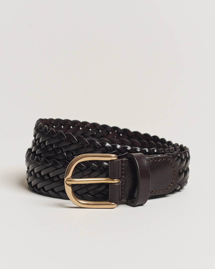 Anderson's Woven Leather Belt 3 cm Dark Brown – Marrone