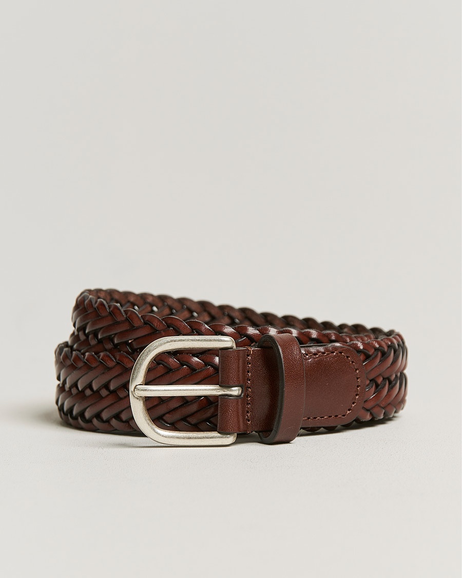 Anderson's Woven Leather Belt 3 cm Cognac – Marrone