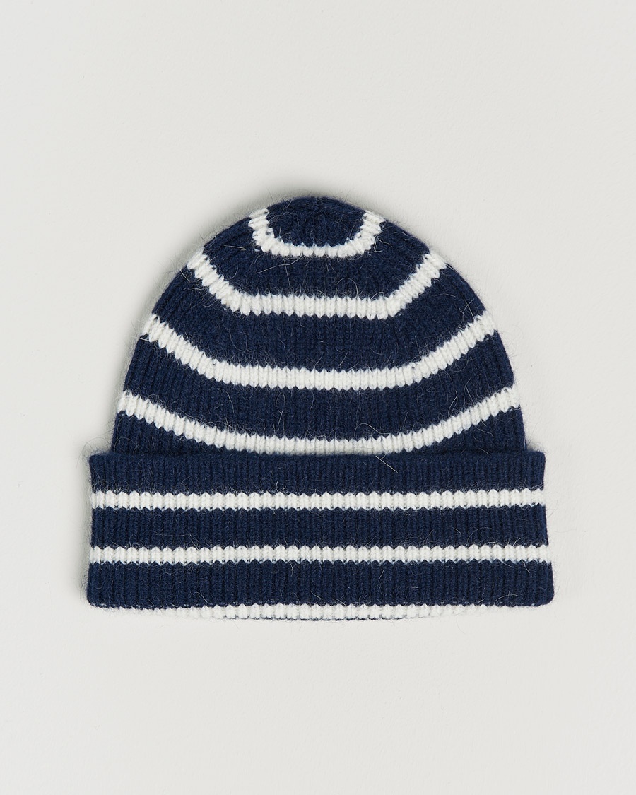 Le Bonnet Lambswool/Caregora Beanie Midnight Stripe – Blu